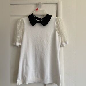 Adrianna Papell Black and White Blouse with Peter Pan Collar